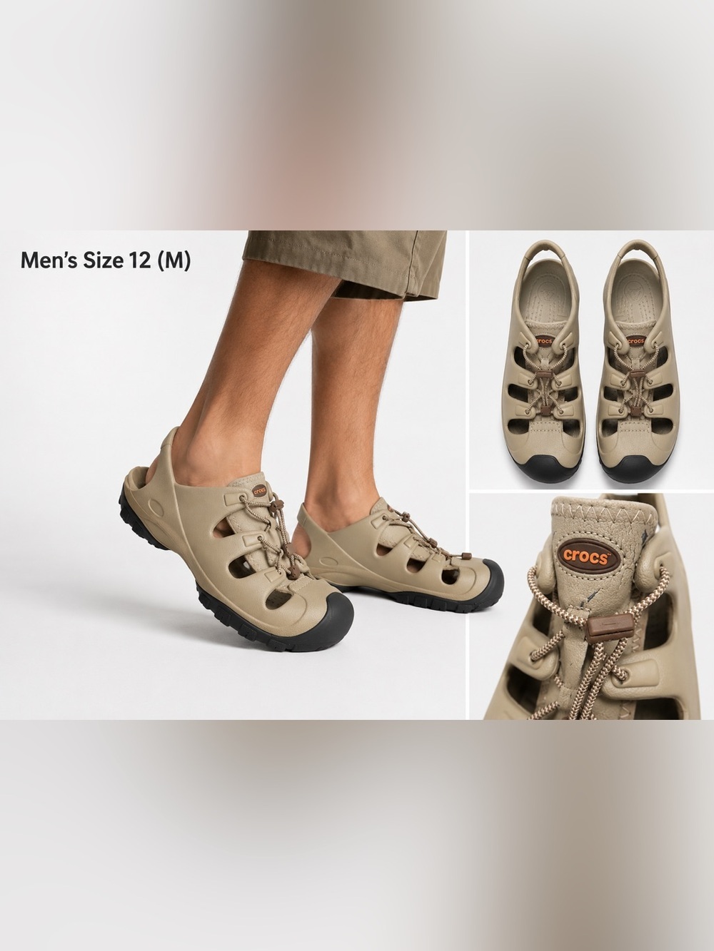 Crocs Men’s M12 Size 12 Tan Closed Toe Water Sport Sandals Outdoor Hiking